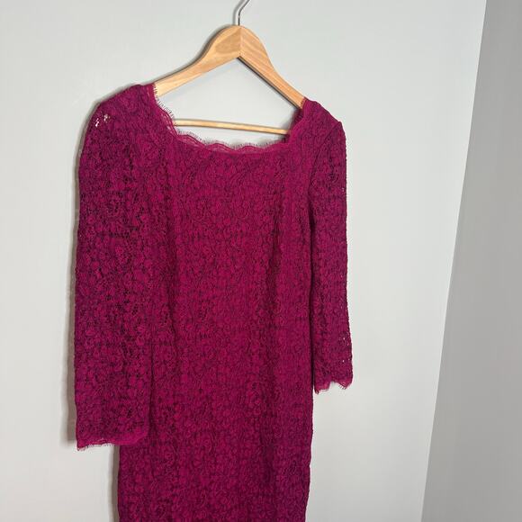 Adrianna Papell Evening Dress Long Sleeve Lace Sheath Fuchsia Size 10 - Picture 5 of 16